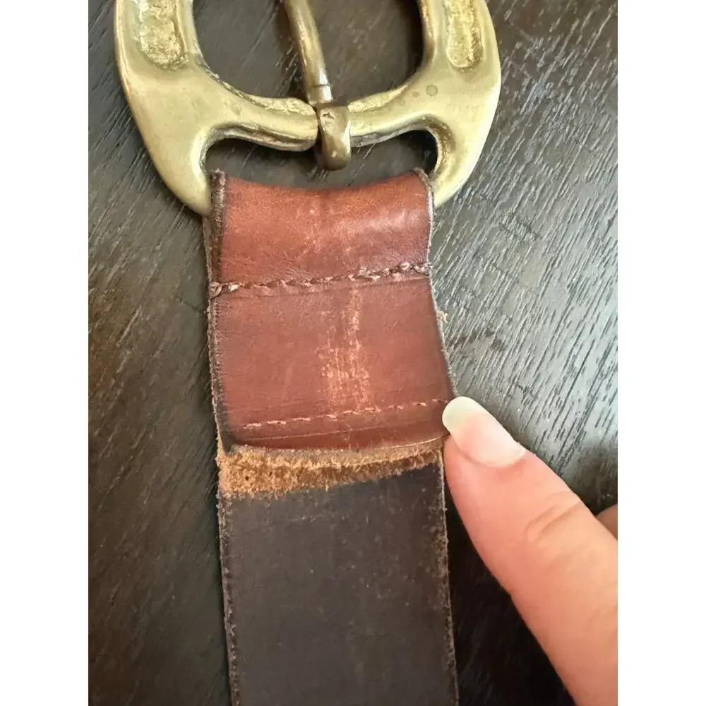 Rare Vintage Polo Ralph Lauren Brown Leather Belt Size 40 Brass Horseshoe Buckle